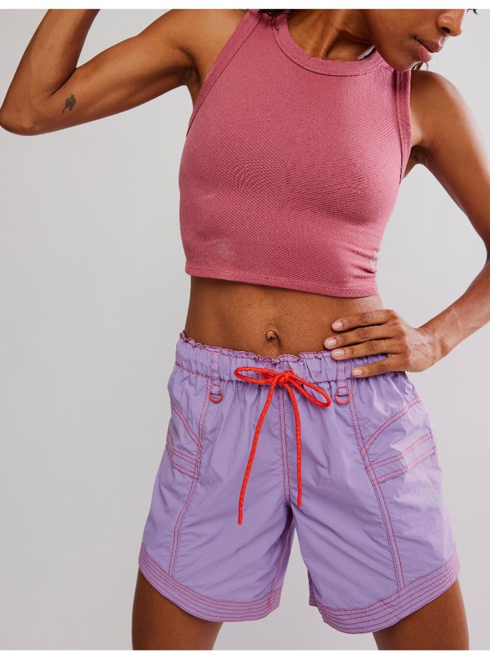 FP Movement by Free People Lavender Athletic Shorts with Red Drawstring